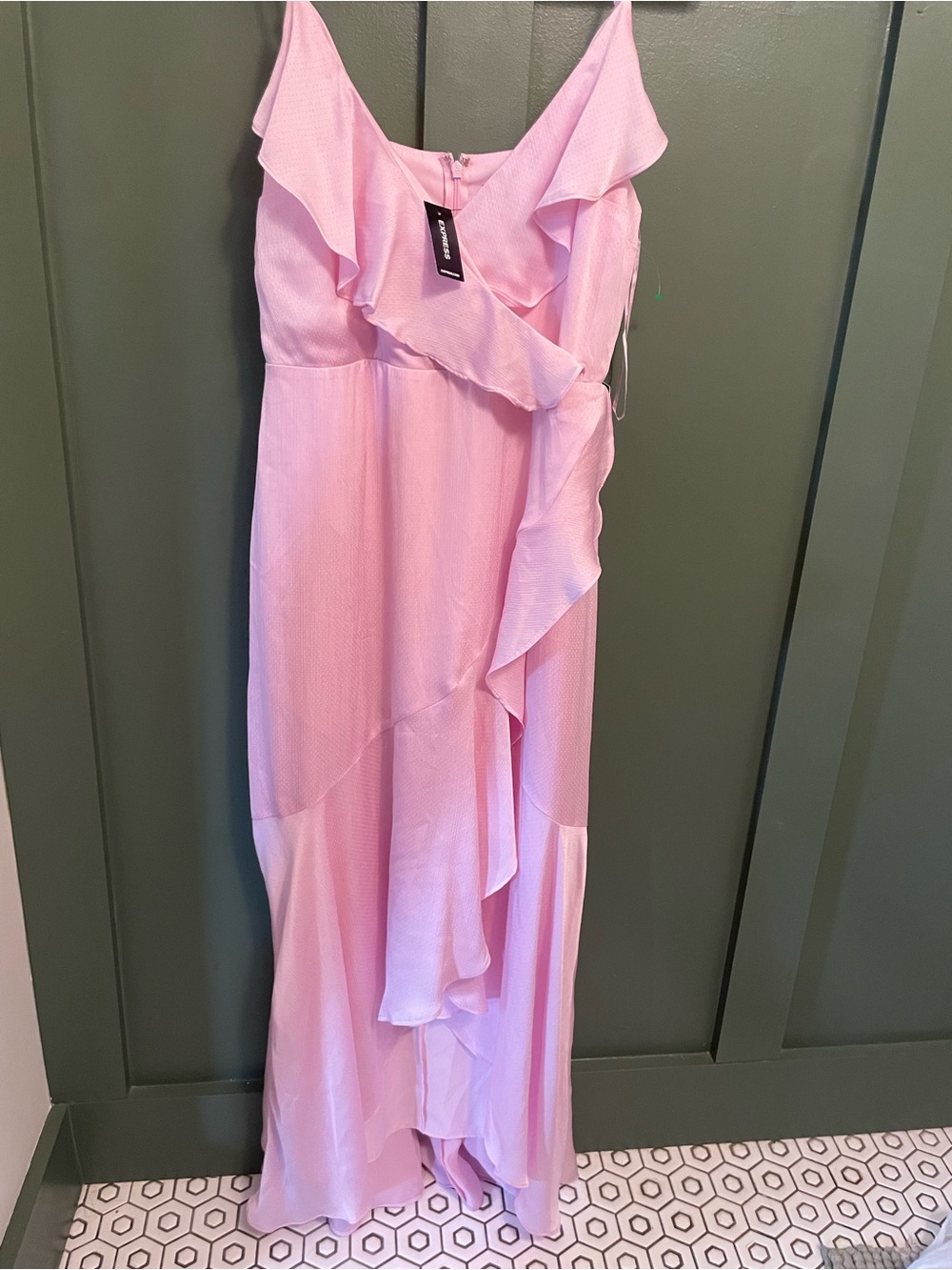 NWT Express Pink Ruffled Maxi Dress | M